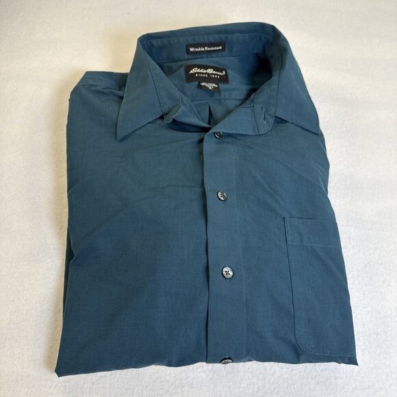 Eddie Bauer Classic Fit Wrinkle Resistant Green Shirt Tall XL 100% Cotton - Picture 8 of 8
